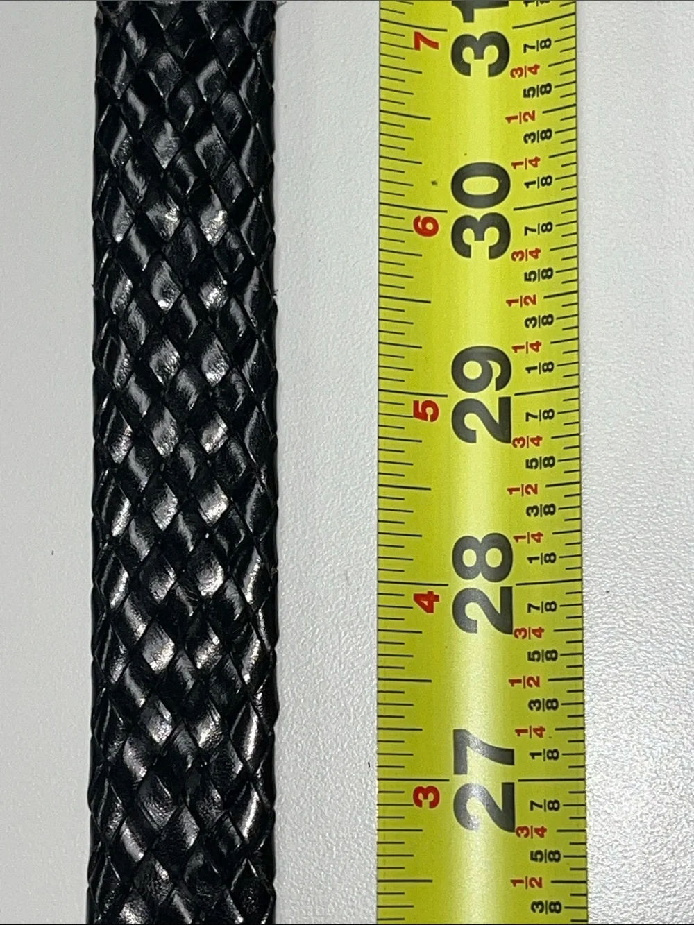Source Unknown Black Woven Leather Belt with Brass Buckle